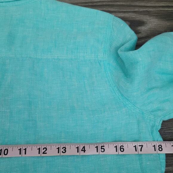 Foxcroft Womens Button Up Blouse Top Size 2 Blue 100% Linen Long Sleeve Collared - Picture 6 of 6